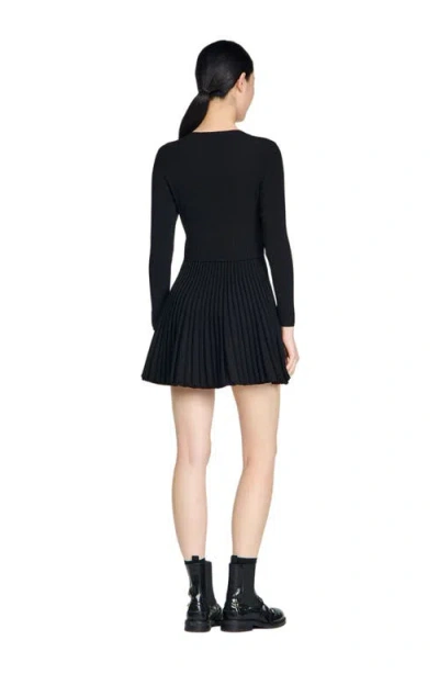 Sandro Ruby Pleated Knit Short Dress In Black