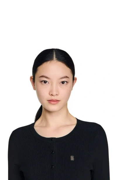Sandro Ruby Pleated Knit Short Dress In Black