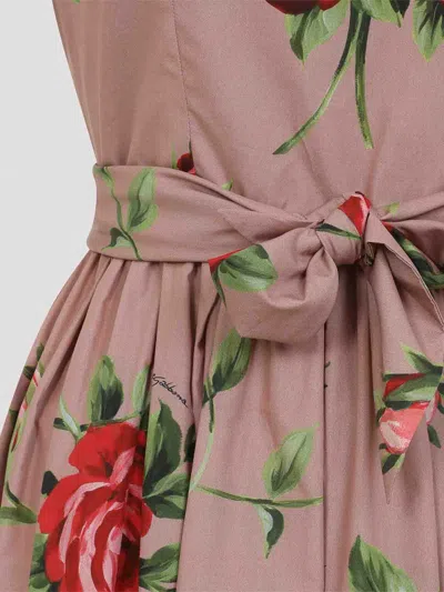 Dolce & Gabbana Abito Midi In Cotone Rosa Con Stampa Fiori Dolce E Gabbana In Pink
