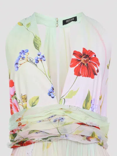 Roberto Cavalli Long Chiffon Dress With Miami Flowers Print In Pink