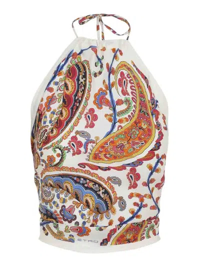 Etro Women Silk Top With American Neckline And Floral Paisley Pattern In Multi