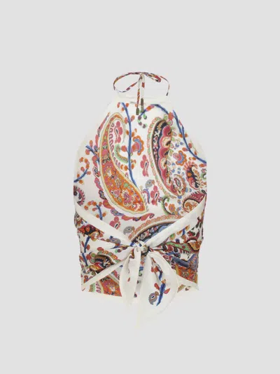 Etro Women Silk Top With American Neckline And Floral Paisley Pattern In Multi