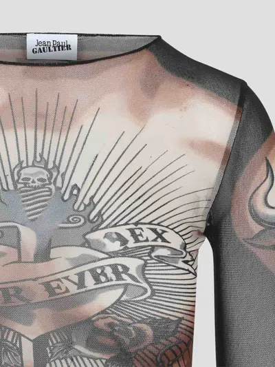 Jean Paul Gaultier Tattoo-inspired Sheer Long-sleeved Top With Bold Motifs In Brown