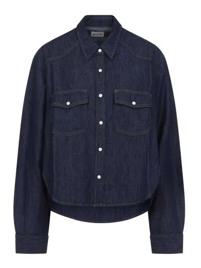 Khaite Neutrals Grenon Cropped Denim Cotton Shirt In Blue