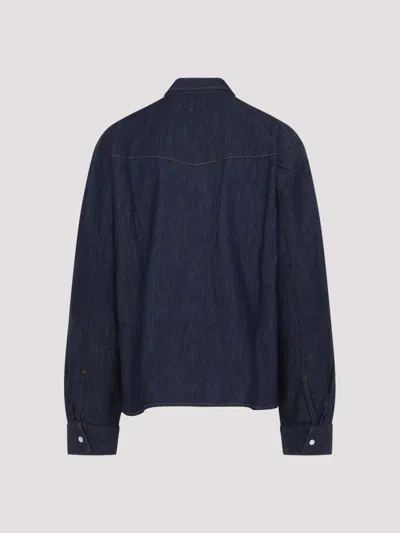 Khaite Neutrals Grenon Cropped Denim Cotton Shirt In Blue