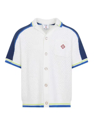 Casablanca Contrasting Trims Chest Pocket Logo-embroidered Short-sleeve Button-up Shirt In White