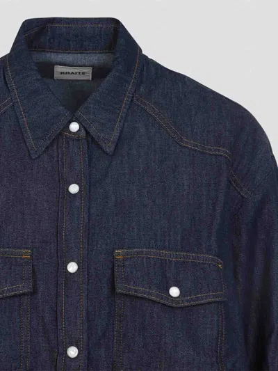 Khaite Neutrals Grenon Cropped Denim Cotton Shirt In Blue