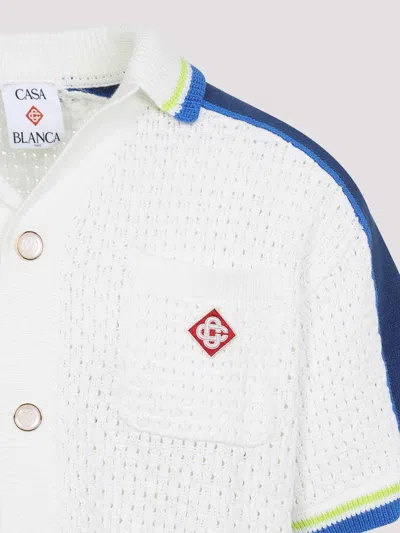 Casablanca Contrasting Trims Chest Pocket Logo-embroidered Short-sleeve Button-up Shirt In White