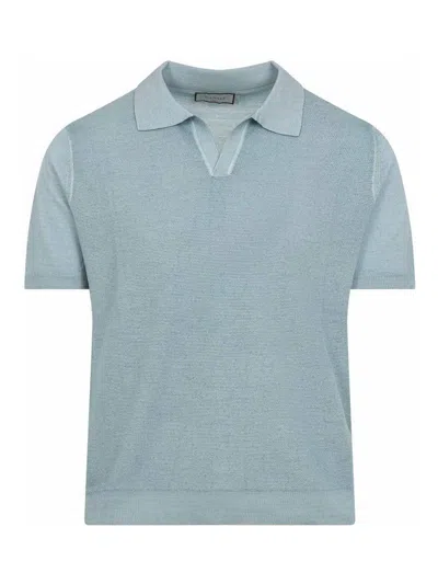 Canali Nuvola Brianza Green Garment-dyed Wool And Silk Polo Shirt In Blue