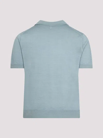 Canali Nuvola Brianza Green Garment-dyed Wool And Silk Polo Shirt In Blue