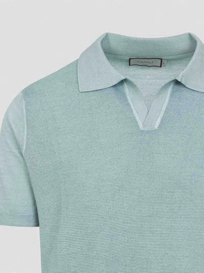 Canali Nuvola Brianza Green Garment-dyed Wool And Silk Polo Shirt In Blue