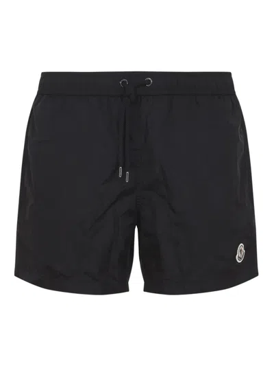 Moncler Logo Patch Detail Elastic Waist Swim Shorts In Black