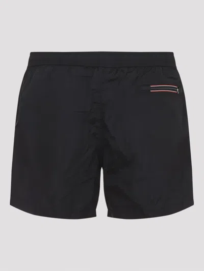 Moncler Logo Patch Detail Elastic Waist Swim Shorts In Black