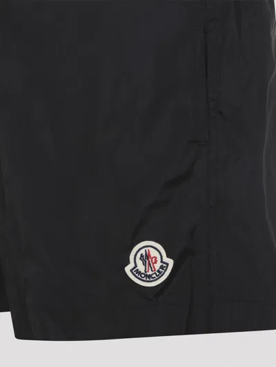 Moncler Logo Patch Detail Elastic Waist Swim Shorts In Black