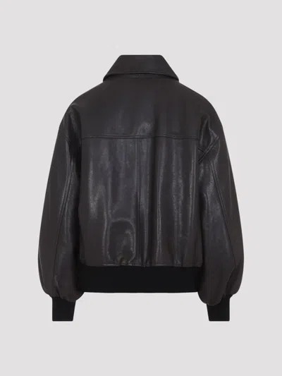 Khaite Womens Dark Brown Shelman Pointed-collar Leather Jacket Xs In Black