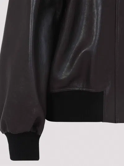 Khaite Womens Dark Brown Shelman Pointed-collar Leather Jacket Xs In Black