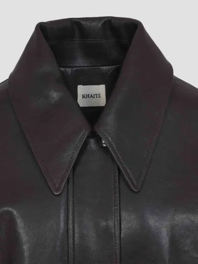 Khaite Womens Dark Brown Shelman Pointed-collar Leather Jacket Xs In Black