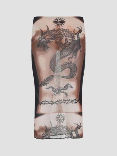Jean Paul Gaultier Women S Re-edition Safe Sex Tattoo Long Skirt Black In Multi