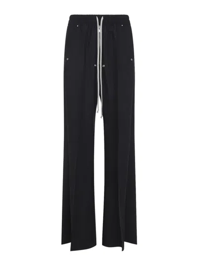 Rick Owens Heizer Belas Wide-leg Cotton-blend Poplin Drawstring Cargo Trousers In Black