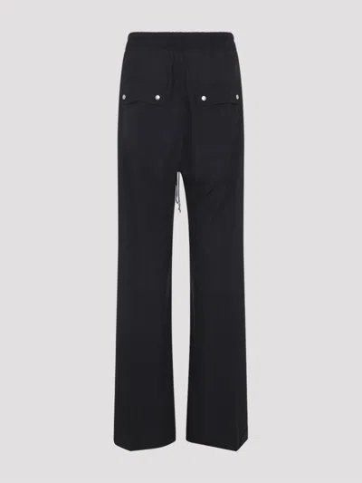 Rick Owens Heizer Belas Wide-leg Cotton-blend Poplin Drawstring Cargo Trousers In Black