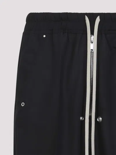 Rick Owens Heizer Belas Wide-leg Cotton-blend Poplin Drawstring Cargo Trousers In Black