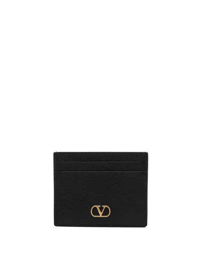 Valentino Garavani Vlogo Signature Grainy Calfskin Card Holder Woman Black Uni In Black