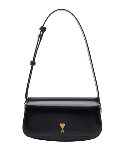 Ami Alexandre Mattiussi Paris Paris Black Shoulder Bag With Adc Plaque On The Front And Adjustable Shoulder Strap In Leather