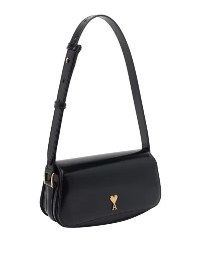 Ami Alexandre Mattiussi Paris Paris Black Shoulder Bag With Adc Plaque On The Front And Adjustable Shoulder Strap In Leather