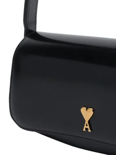 Ami Alexandre Mattiussi Paris Paris Black Shoulder Bag With Adc Plaque On The Front And Adjustable Shoulder Strap In Leather