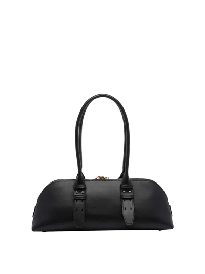 Pinko Bowling Bag Horizontal Black Handbag With Adjustable And Removable Shoulder Strap And Padlock Detail