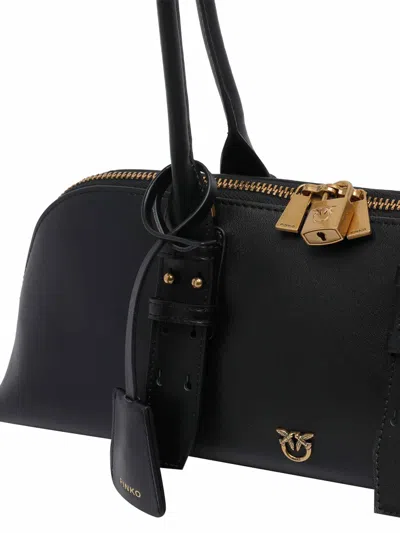 Pinko Bowling Bag Horizontal Black Handbag With Adjustable And Removable Shoulder Strap And Padlock Detail