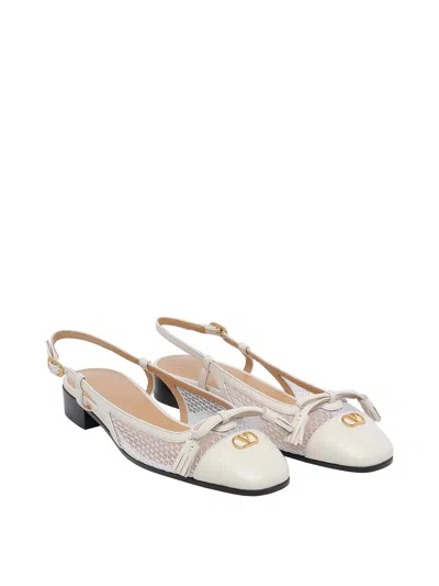 Valentino Garavani Valet Du Roi Tasseled Leather And Mesh Slingback Ballet Flats In White