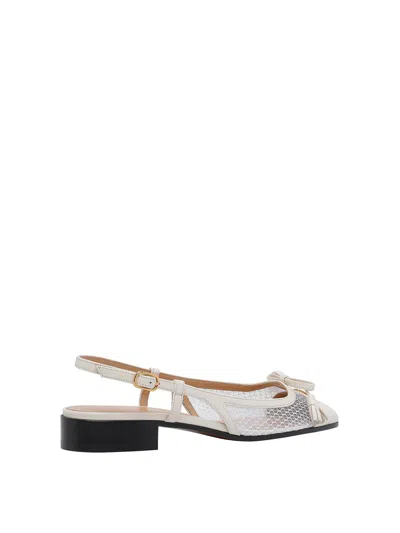 Valentino Garavani Valet Du Roi Tasseled Leather And Mesh Slingback Ballet Flats In White