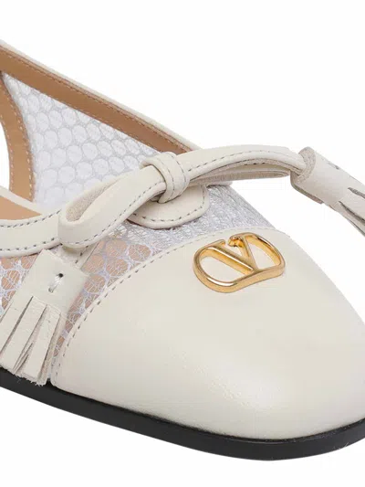 Valentino Garavani Valet Du Roi Tasseled Leather And Mesh Slingback Ballet Flats In White