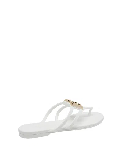 Dolce & Gabbana Women White Thong Sandals With Logo Plaque On The Front In Rubber Woman In White