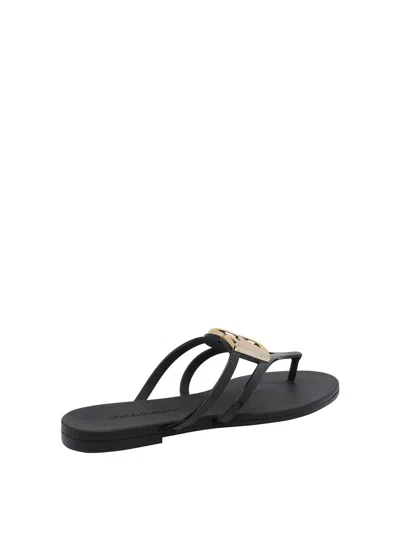 Dolce & Gabbana Women Black Thong Sandals With Logo Plaque On The Front In Rubber Woman