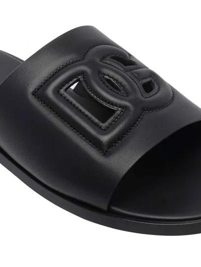 Dolce & Gabbana Black Sandals With Dg Logo Cut-out In Leather Man In Black