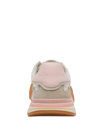 Dolce & Gabbana Dg Athletic Sneakers In Ivory And Pink Fabric And Leather In Multi