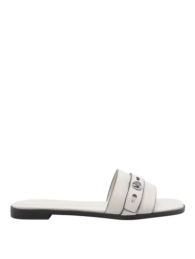 Tory Burch Sandals Open Toe Flat Sole Decorative Buckle In White