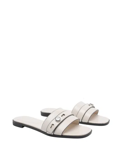 Tory Burch Sandals Open Toe Flat Sole Decorative Buckle In White