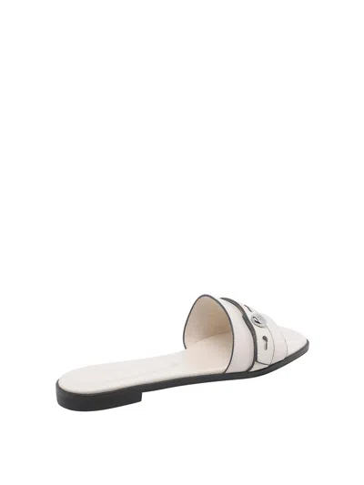 Tory Burch Sandals Open Toe Flat Sole Decorative Buckle In White