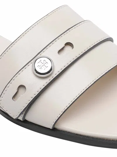 Tory Burch Sandals Open Toe Flat Sole Decorative Buckle In White