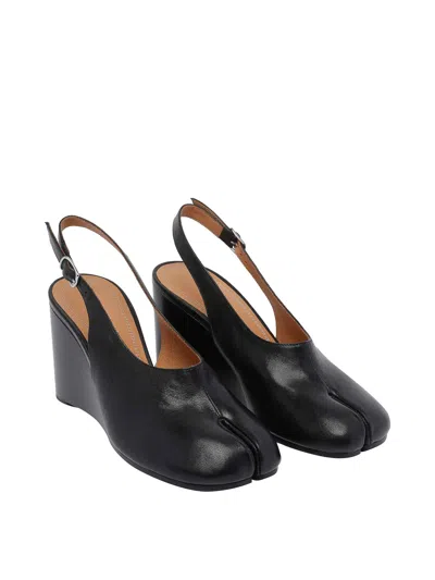 Maison Margiela Womens Black Tabi Leather Slingback Wedges Eur 36 / 3 Uk