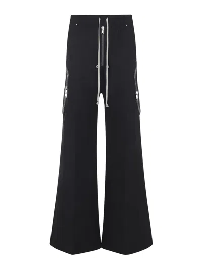 Rick Owens Heizer Belas Wide-leg Cotton-blend Poplin Drawstring Cargo Trousers In Black