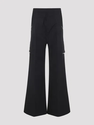 Rick Owens Heizer Belas Wide-leg Cotton-blend Poplin Drawstring Cargo Trousers In Black