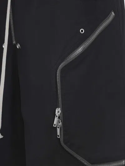 Rick Owens Heizer Belas Wide-leg Cotton-blend Poplin Drawstring Cargo Trousers In Black