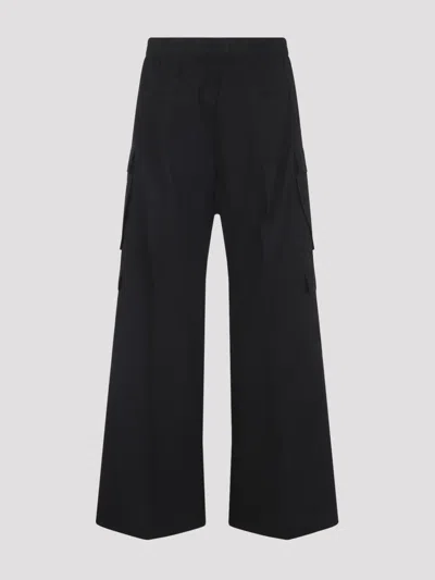 Rick Owens Heizer Belas Wide-leg Cotton-blend Poplin Drawstring Cargo Trousers In Black