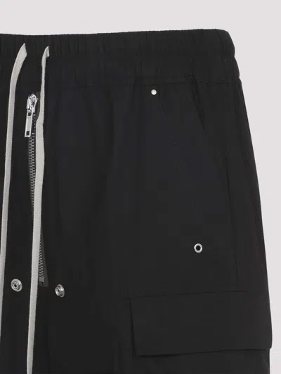 Rick Owens Heizer Belas Wide-leg Cotton-blend Poplin Drawstring Cargo Trousers In Black