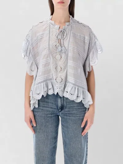 Isabel Marant Etoile White Floral Lace And Cotton Kaftan-style Payton Top Marant Etoile In Yellow