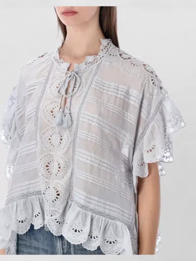 Isabel Marant Etoile White Floral Lace And Cotton Kaftan-style Payton Top Marant Etoile In Yellow